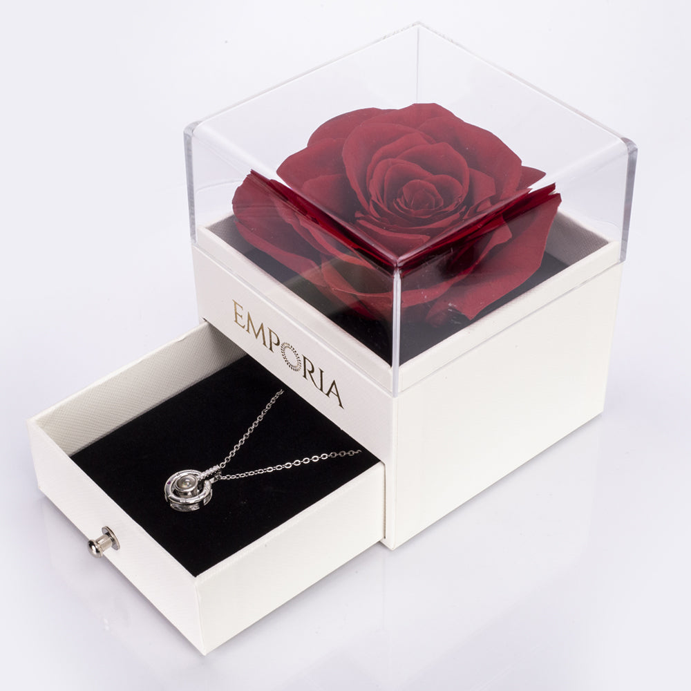 Ewige Rose Schmuckkästchen mit "Ich liebe dich" Halskette