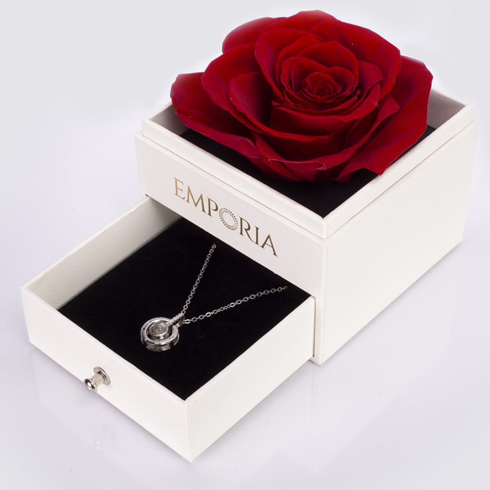 Ewige Rose Schmuckkästchen mit "Ich liebe dich" Halskette