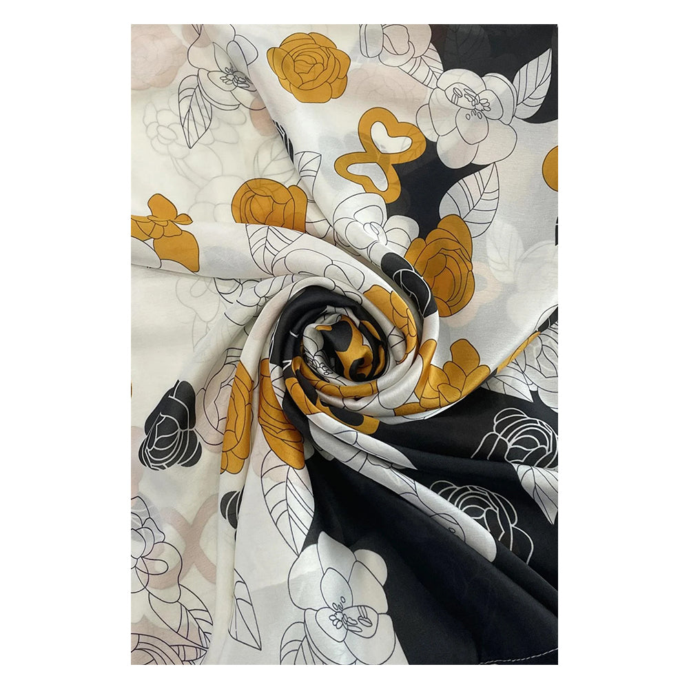 100% Seidenschal mit Retro-Blumenmuster, orange, 90x180 cm