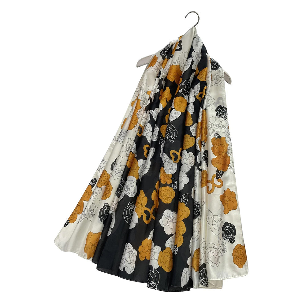 100% Seidenschal mit Retro-Blumenmuster, orange, 90x180 cm