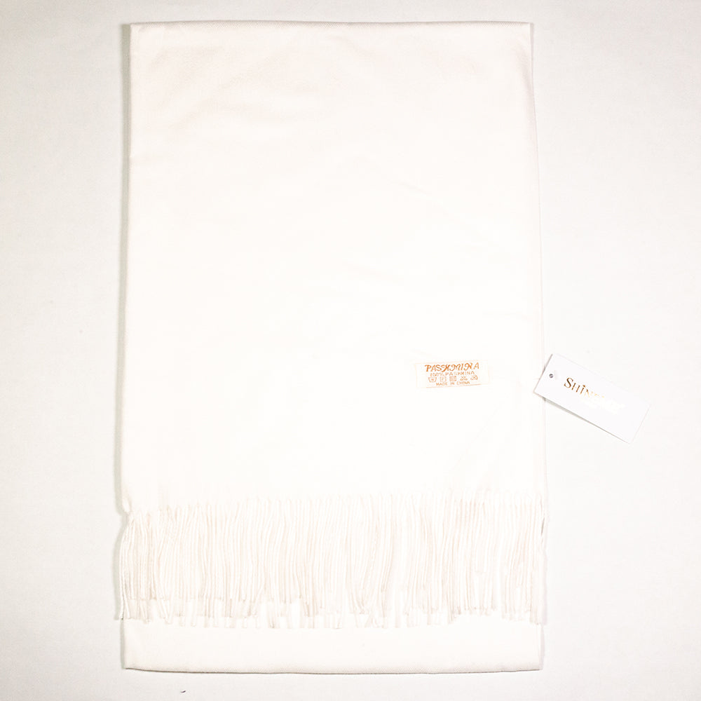 100% Pashmina Kaschmir Schal, 70 cm x 170 cm, superweich, einfarbig weiß