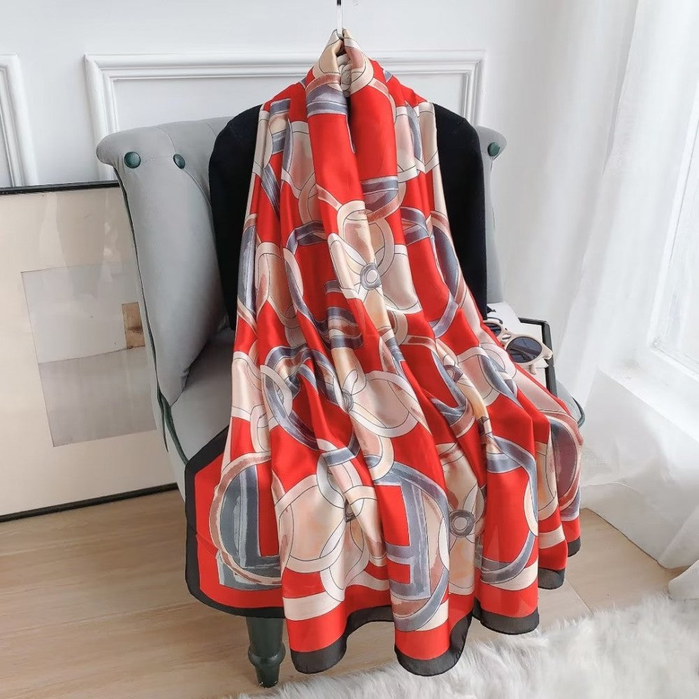 Seidenschal, 90 cm x 180 cm, Wunderschöne Blumen, rot, 100% Seide