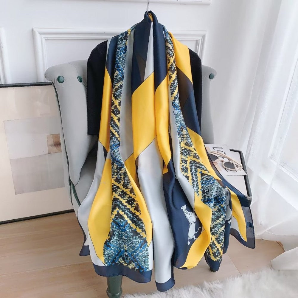 Seidenschal, 90 cm x 180 cm, Feines Pferd, gelb, 100% Seide