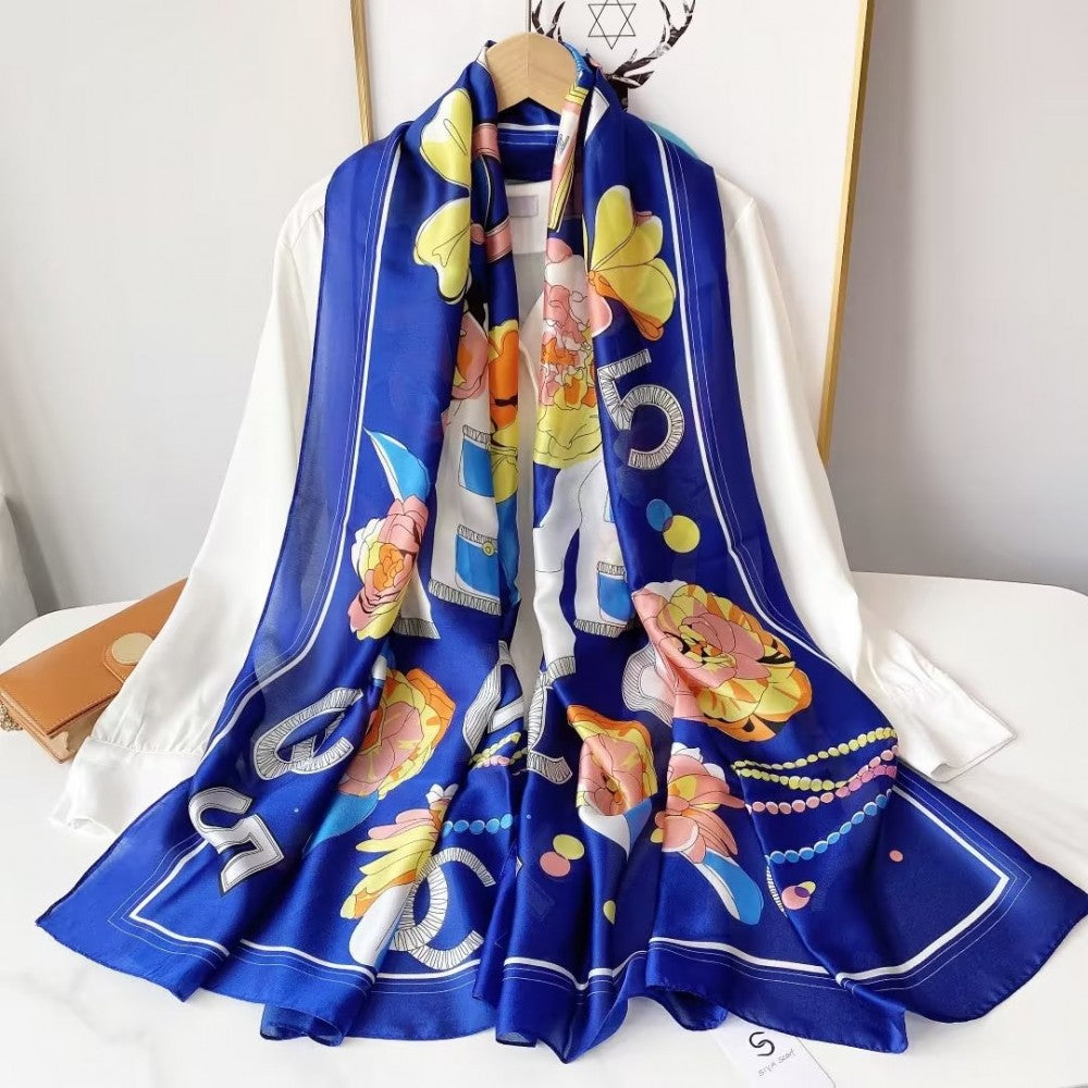 Seidenschal, 90 cm x 180 cm, Damengarderobe, saphirblau, 100% Seide