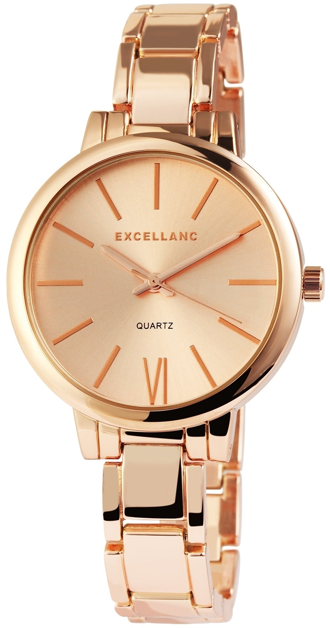 Excellanc Womens watch with metal strap EX0113, rose gold color, High quality quartz movement, rose gold dial color, 19 cm