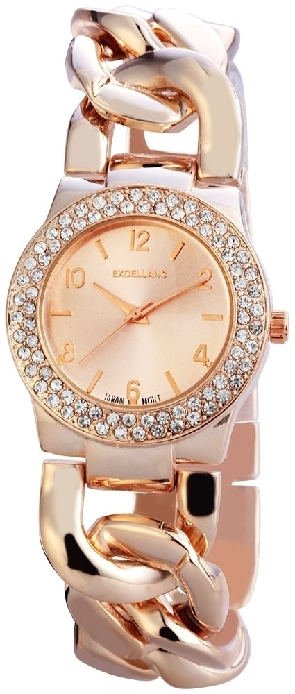 Excellanc Damenarmbanduhr mit Metallband, rosegoldfarbig, hochwertiges Quarzwerk, rosegoldfarbenes Zifferblatt