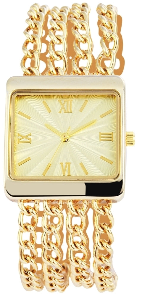 Womens watch with metal strap , gold color, High quality quartz movement, gold dial color