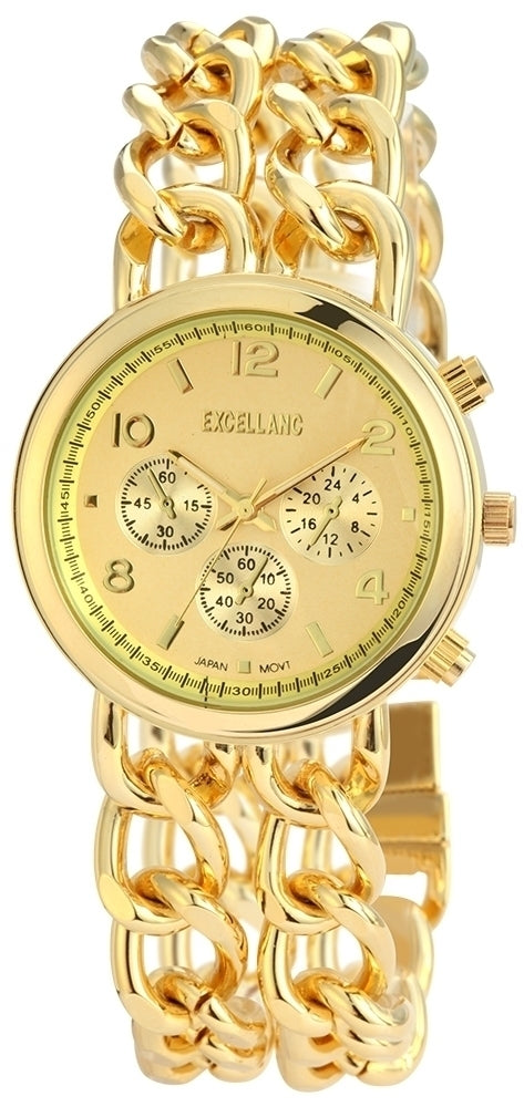 Excellanc Womens watch with metal strap , gold color, High quality quartz movement, yellow dial color, 20 cm