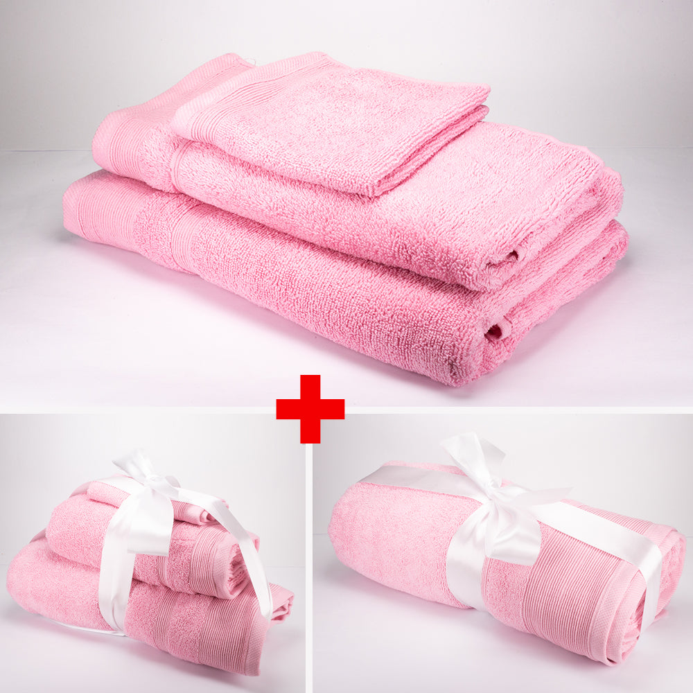 3+3+1 Übergroßes Badetuch-Geschenkset mit Handtüchern aus 100% Mikrobaumwolle, 500 GSM, pastellrosa