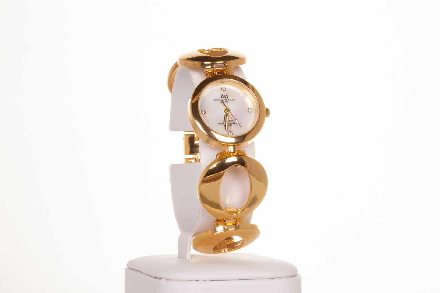 YELLOW GOLD, woman alloy AW watch with endless symbol strap, and 4 quartz crystals with Gift box, 18 cm
