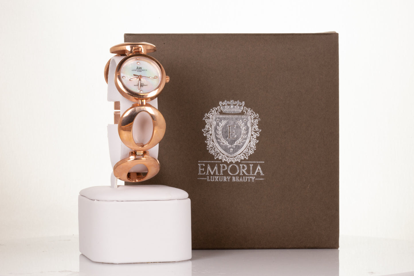 ROSE GOLD, woman alloy AW watch with endless symbol strap, and 4 quartz crystalswith Gift box, 17 cm