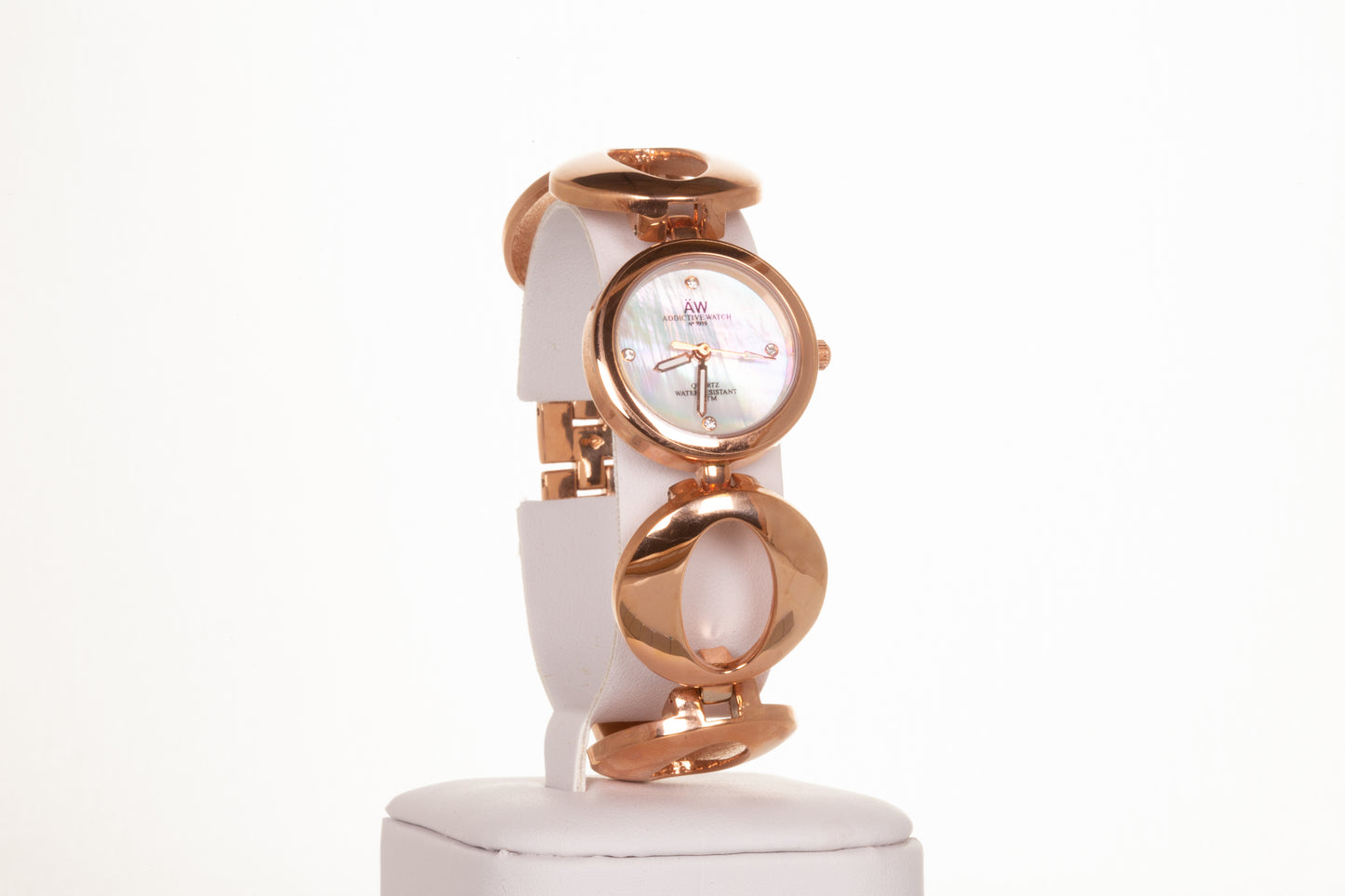 ROSE GOLD, woman alloy AW watch with endless symbol strap, and 4 quartz crystalswith Gift box, 17 cm