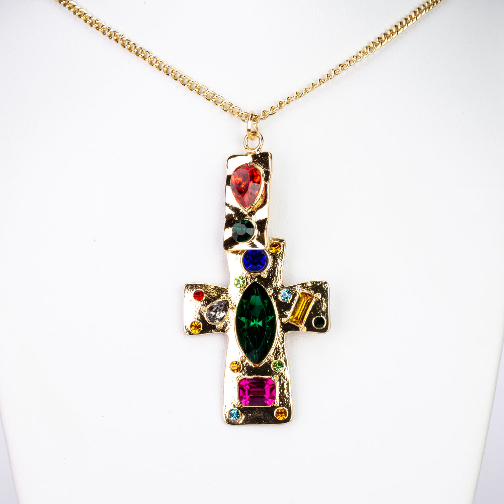 Schmuckgarnitur aus aus goldplattierter Legierung mit rotem Emporia®-Kristall und blauem Emporia®-Kristall