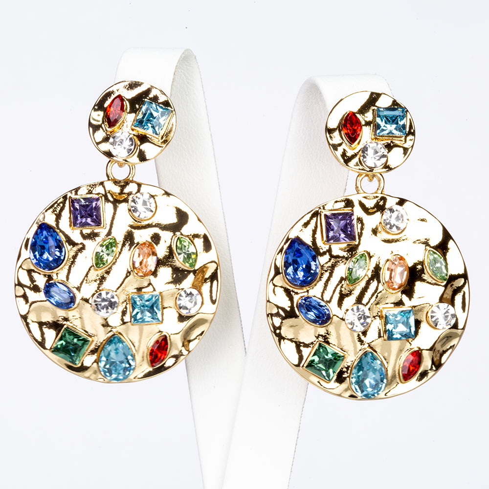 Schmuckgarnitur aus aus goldplattierter Legierung mit rotem Emporia®-Kristall und blauem Emporia®-Kristall