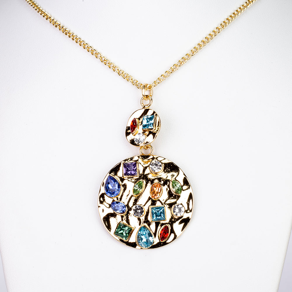 Schmuckgarnitur aus aus goldplattierter Legierung mit rotem Emporia®-Kristall und blauem Emporia®-Kristall