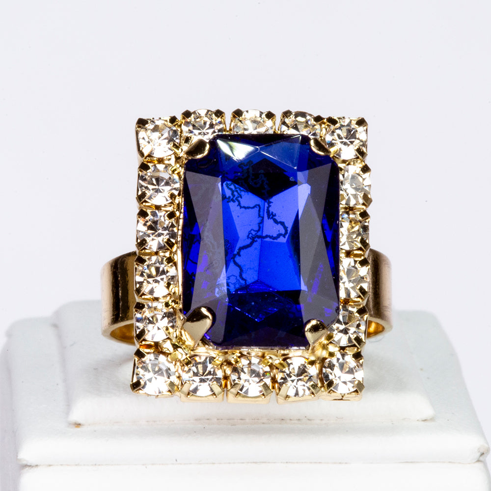 Schmuckgarnitur aus aus goldplattierter Legierung mit blauem Emporia®-Kristall und weißem Emporia® Kristall