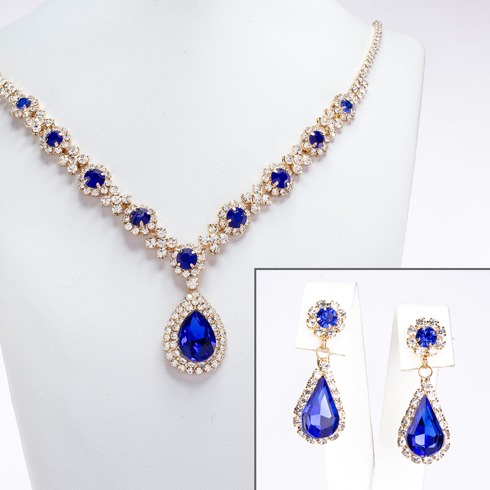 Schmuckgarnitur aus aus goldplattierter Legierung mit blauem Emporia®-Kristall und weißem Emporia® Kristall