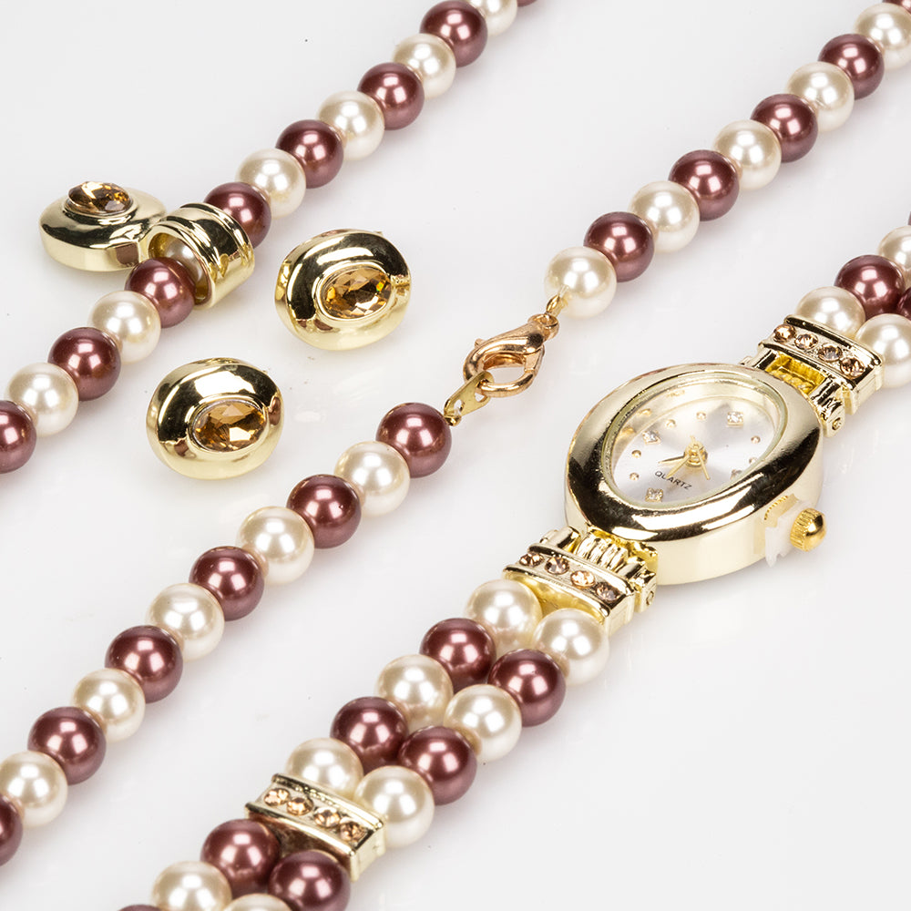 Schmuckgarnitur aus aus goldplattierter Legierung mit Perle