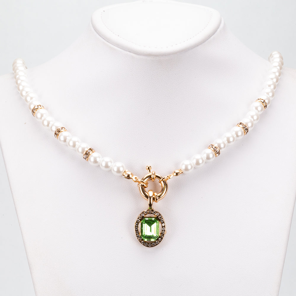 Schmuckgarnitur aus aus goldplattierter Legierung mit rotem Emporia®-Kristall und blauem Emporia®-Kristall