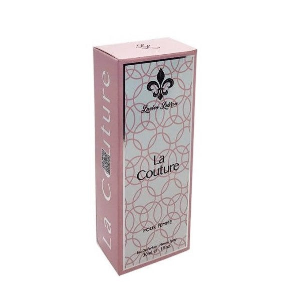 30 ml EDT Lucien Lebron La Couture Floral Fruity Exotic Fragrance for Women (Top notes: Black Currant, Sweet Pear | Middle notes: Jasmine, Orange Blossom, Iris | Base notes: Tonka Beans, Delicious Pralines, Exotic Patchouli, Gourmand Vanilla)
