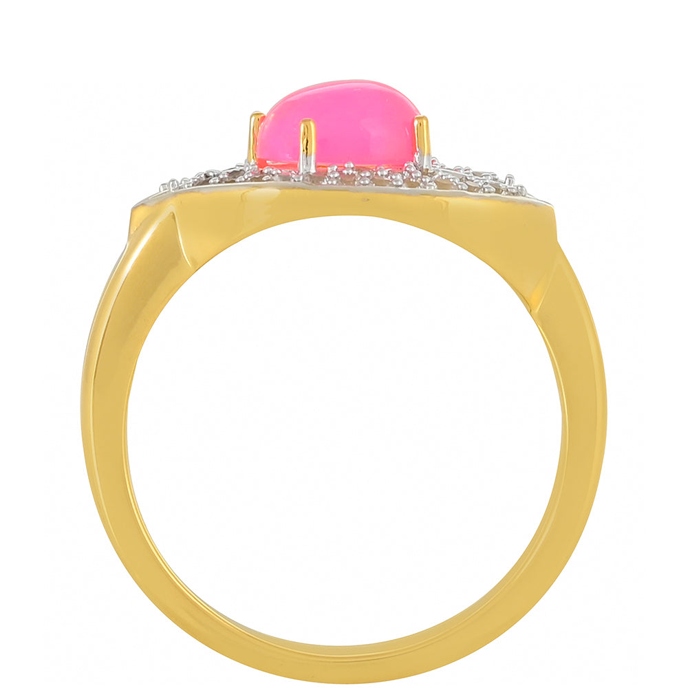 Goldplattierter Silberring mit äthiopischem neon pink Opal und weißem Topas