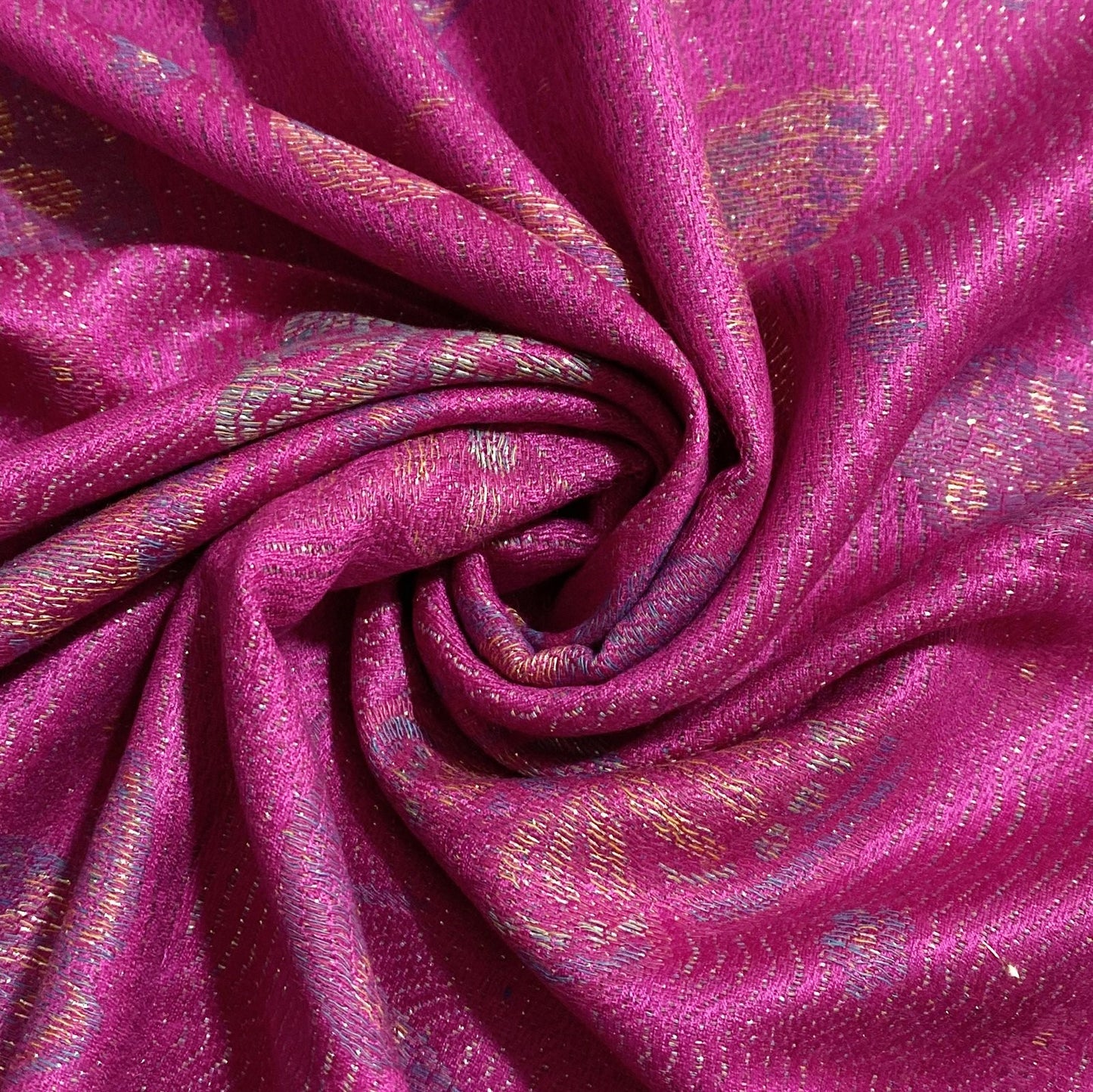 100% Pashmina Cashmere Scarf, 70 cm x 170 cm, Butterfly Patterned Shiny Fuchsia Pink, 100% Pashmina