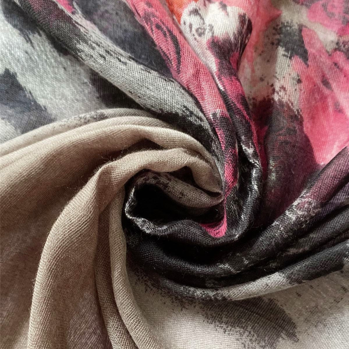 Rose Flower & Leopard Patterned Brown Scarf, 90 cm x 180 cm,, 100% Viscose