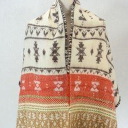 Wool Scarf, 190 cm x 53 cm, Aztec Patterned, Cream & Brown color, 30% Wool 70% Acrylic