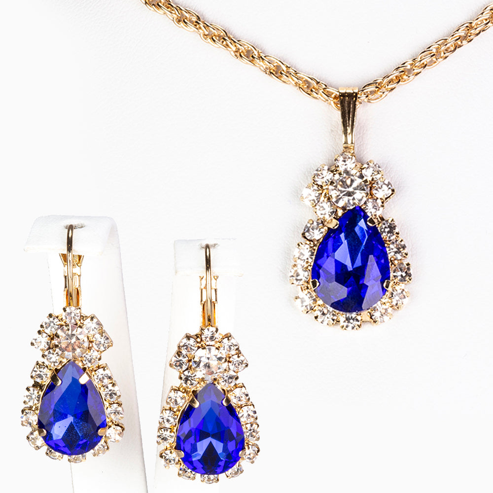 Schmuckgarnitur aus aus goldplattierter Legierung mit blauem Emporia®-Kristall