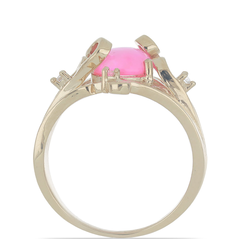 Goldplattierter Silberring mit rosa Opal aus Lega Dembi und weißem Topas