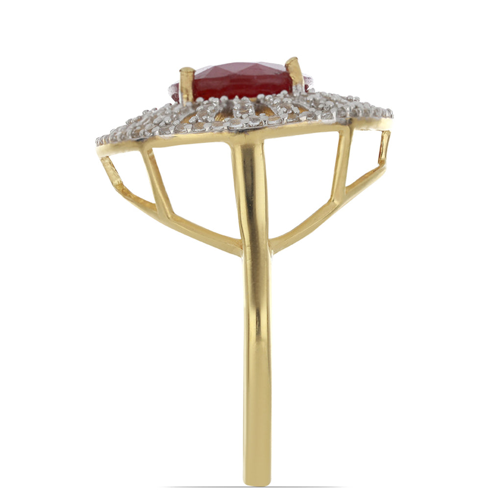 Goldplattierter Silberring mit Rubin aus Madagaskar und weißem Topas