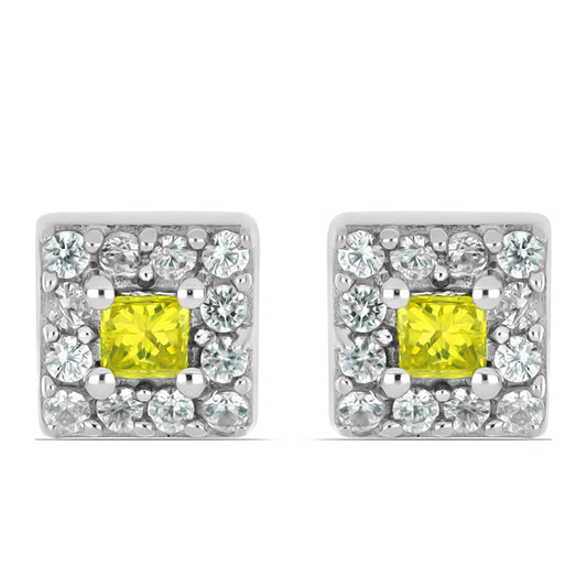 Silberohrringe mit gelbem Diamant und weißem Zirkon