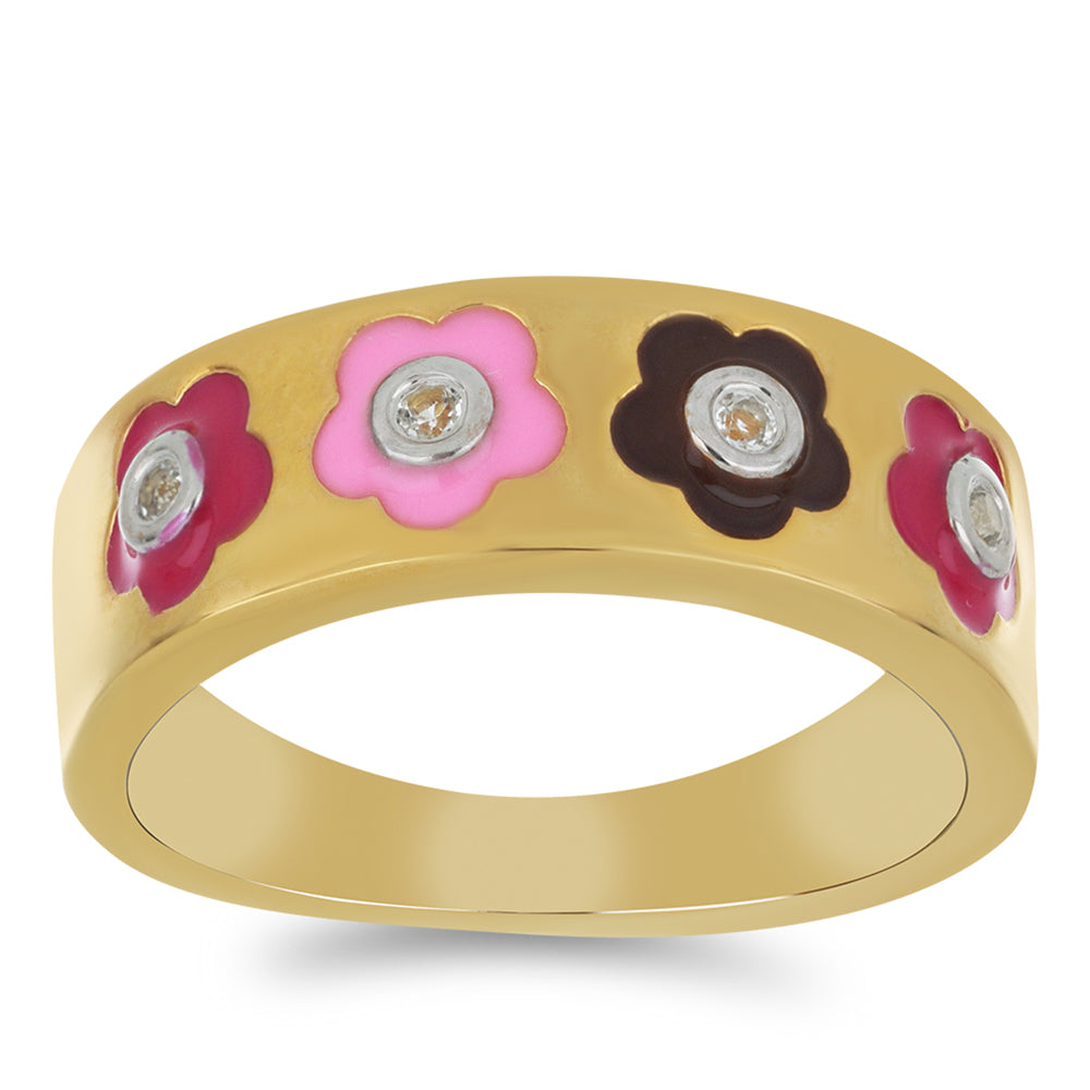 Goldplattierter Silberring mit Emaille und weißem Topas