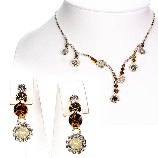 Schmuckgarnitur aus aus goldplattierter Legierung mit Glasperle und weißem Emporia® Kristall