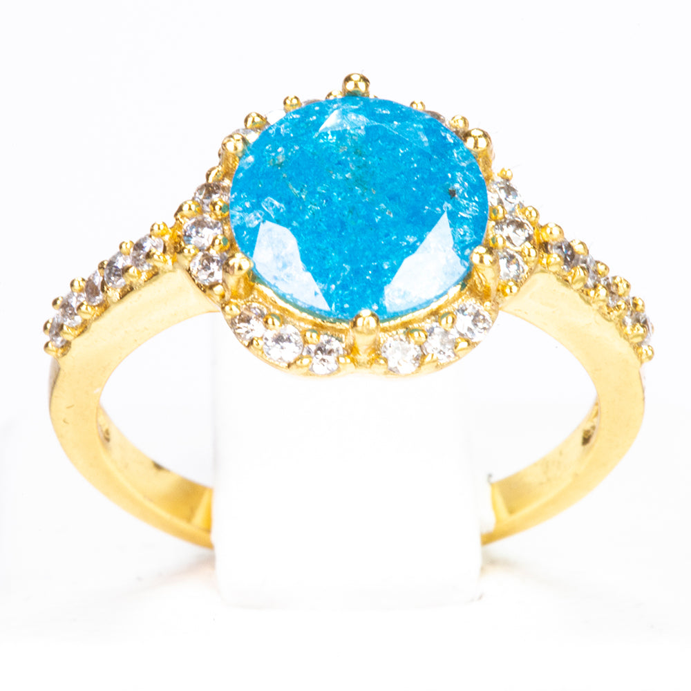 Ring aus goldplattierterr Legierung mit blauem Emporia®-Kristall und weißem Emporia® Kristall