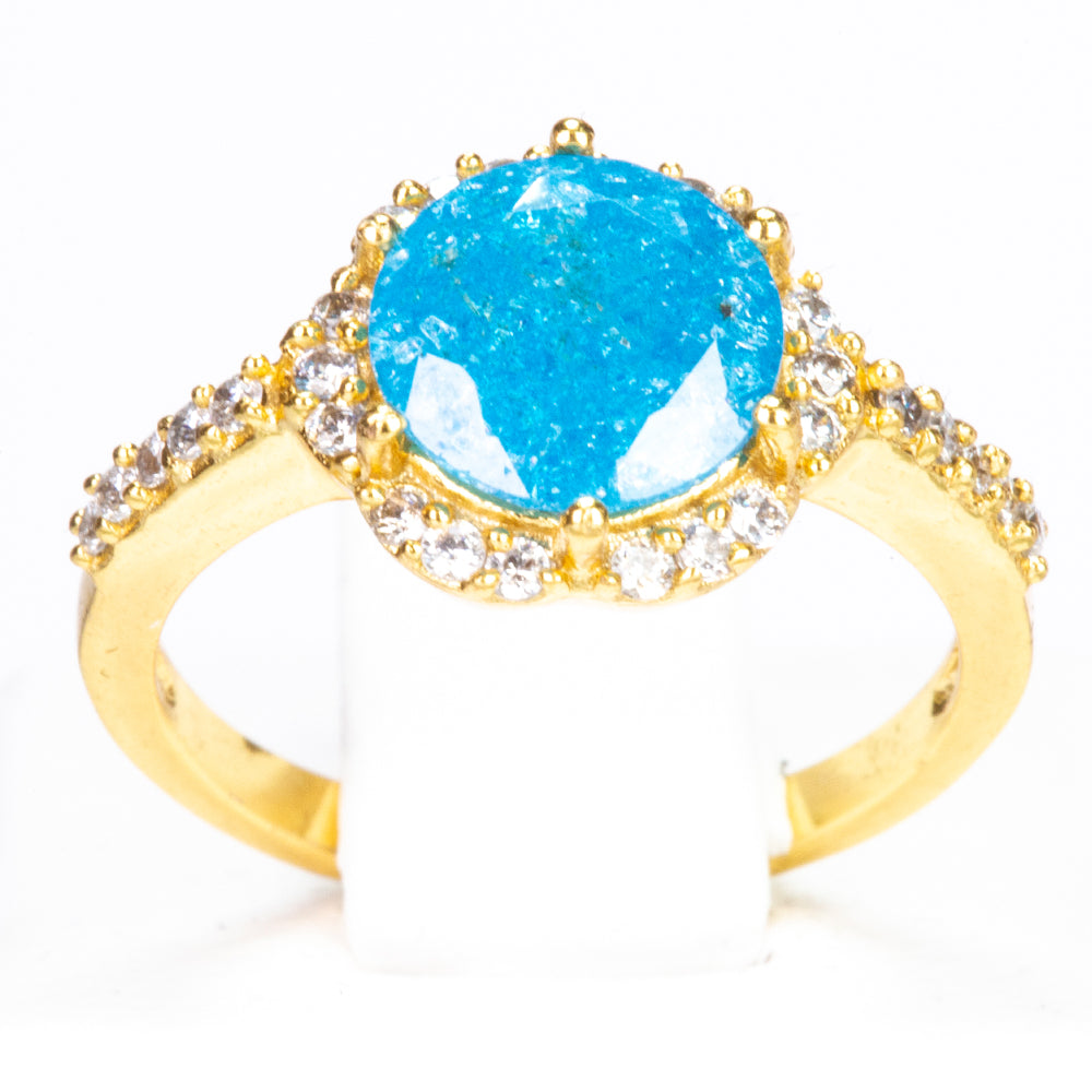 Ring aus goldplattierterr Legierung mit blauem Emporia®-Kristall und weißem Emporia® Kristall 2 