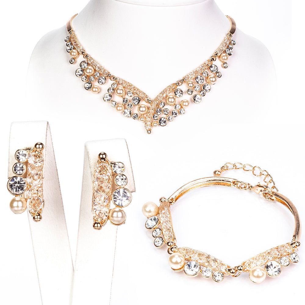 Schmuckgarnitur aus aus goldplattierter Legierung mit weißem Emporia® Kristall 1 