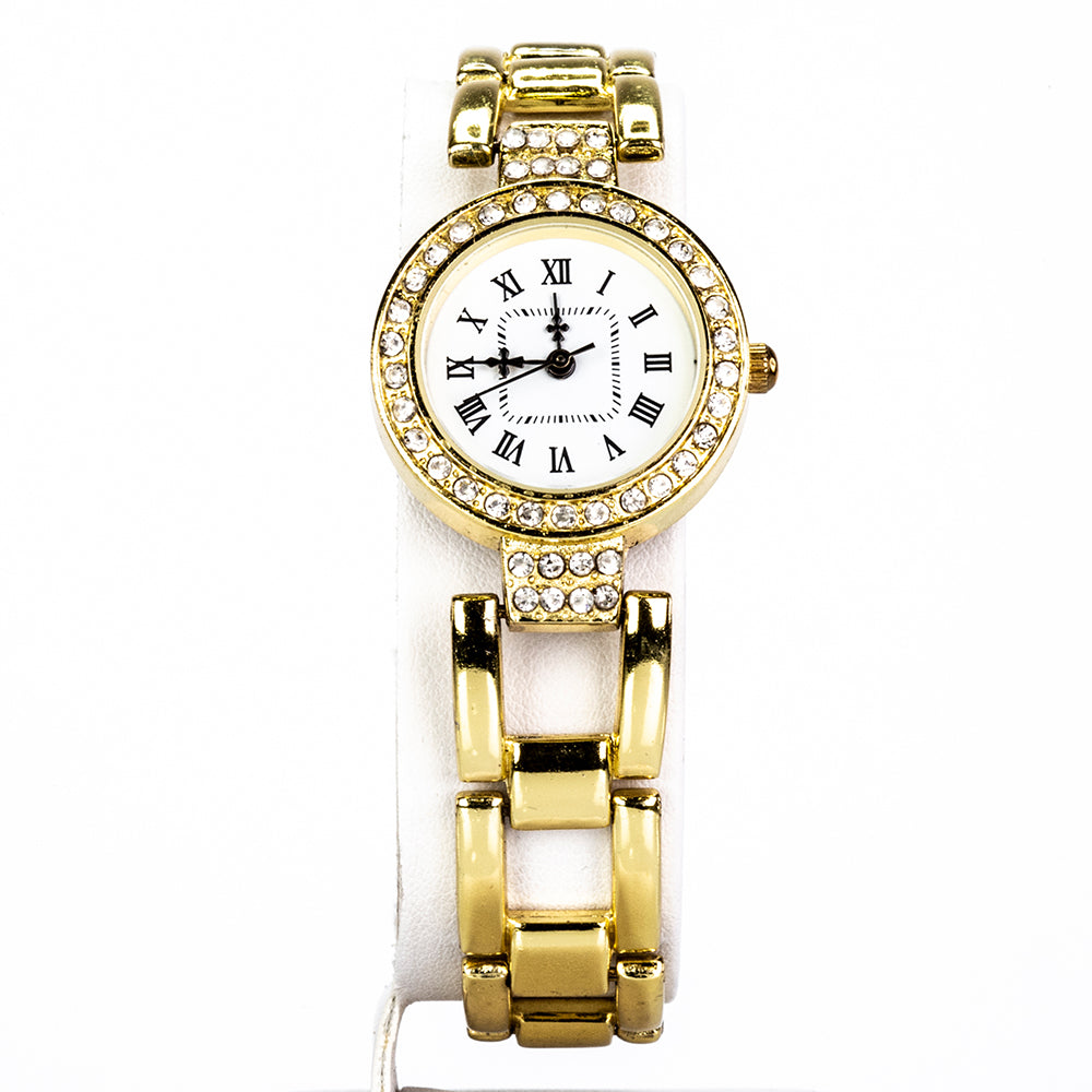Uhr aus goldplattierter Legierung mit weißem Emporia® Kristall 2 