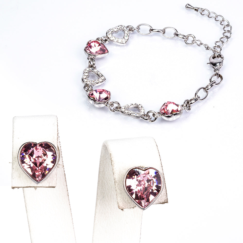 Schmuckgarnitur aus aus goldplattierter Legierung mit weißem Emporia® Kristall und rosafarbenem Emporia® Kristall