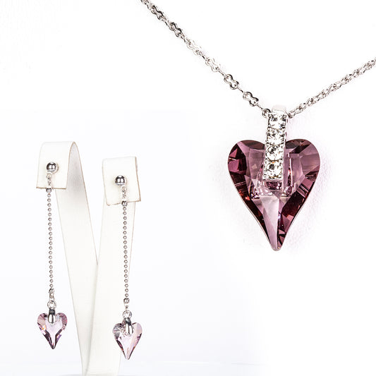 Schmuckgarnitur aus aus goldplattierter Legierung mit purpurfarbenem Emporia® Kristall