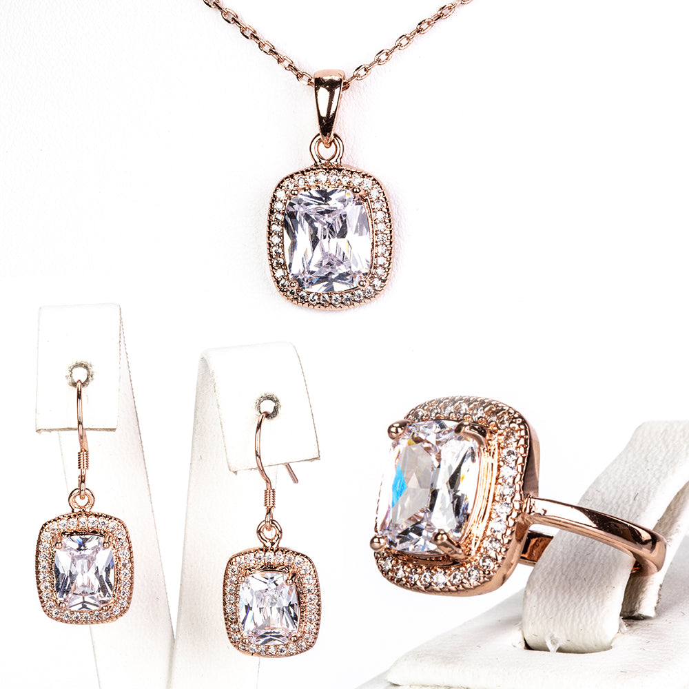 Schmuckgarnitur aus aus goldplattierter Legierung mit weißem Emporia® Kristall