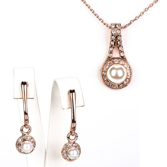Schmuckgarnitur aus aus goldplattierter Legierung mit Glasperle und weißem Emporia® Kristall