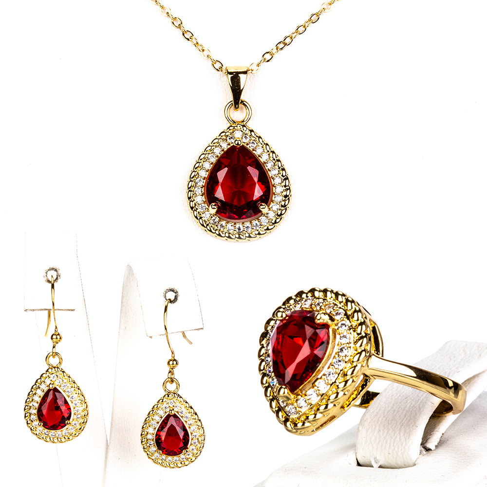 Schmuckgarnitur aus aus goldplattierter Legierung mit rotem Emporia®-Kristall 1 