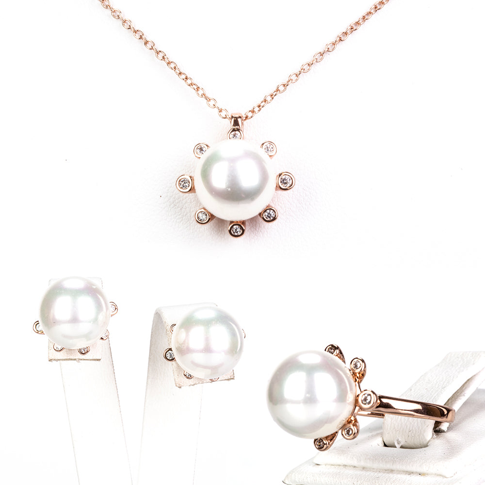 Schmuckgarnitur aus aus goldplattierter Legierung mit Glasperle und weißem Emporia® Kristall 1 