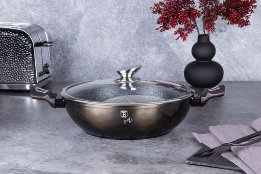 Berlinger Haus Metallic Line Shiny Black Edition Wok mit Deckel, 30 cm