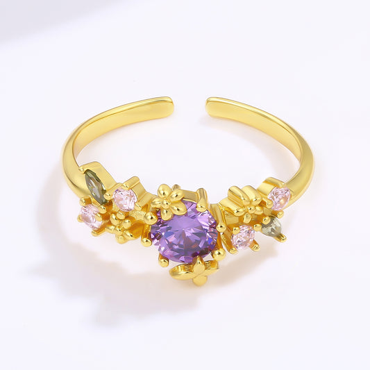 Ring aus goldplattierterr Legierung mit purpurfarbenem Emporia® Kristall und rosafarbenem Emporia® Kristall