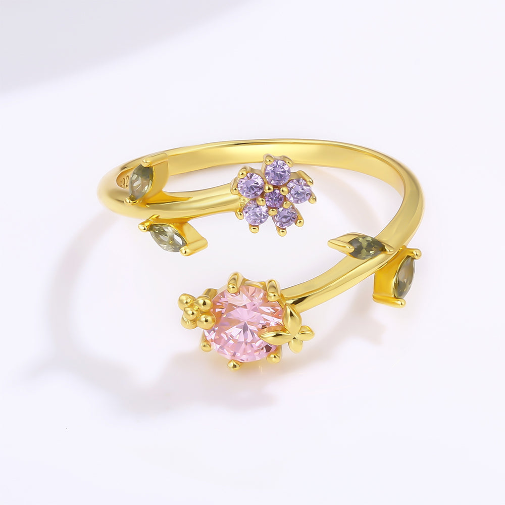 Ring aus goldplattierterr Legierung mit rosafarbenem Emporia® Kristall und purpurfarbenem Emporia® Kristall 1 