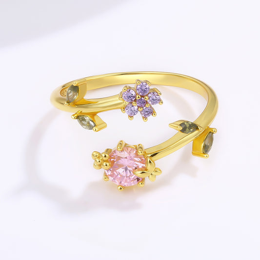 Ring aus goldplattierterr Legierung mit rosafarbenem Emporia® Kristall und purpurfarbenem Emporia® Kristall