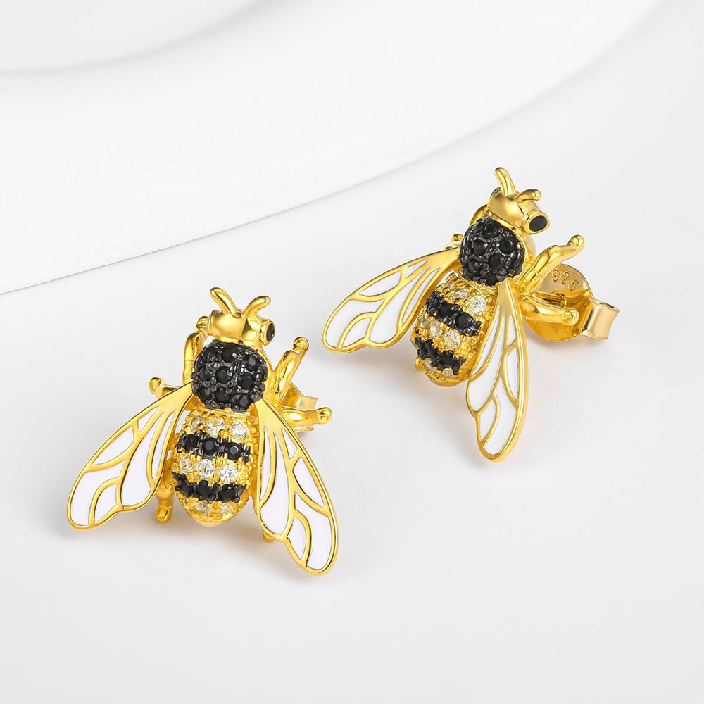 Ohrringe aus goldplattierter Legierung mit weißem Emporia® Kristall und schwarzem Emporia®-Kristall