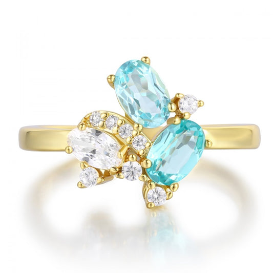 Ring aus goldplattierter Legierung mit blauem Emporia®-Kristall